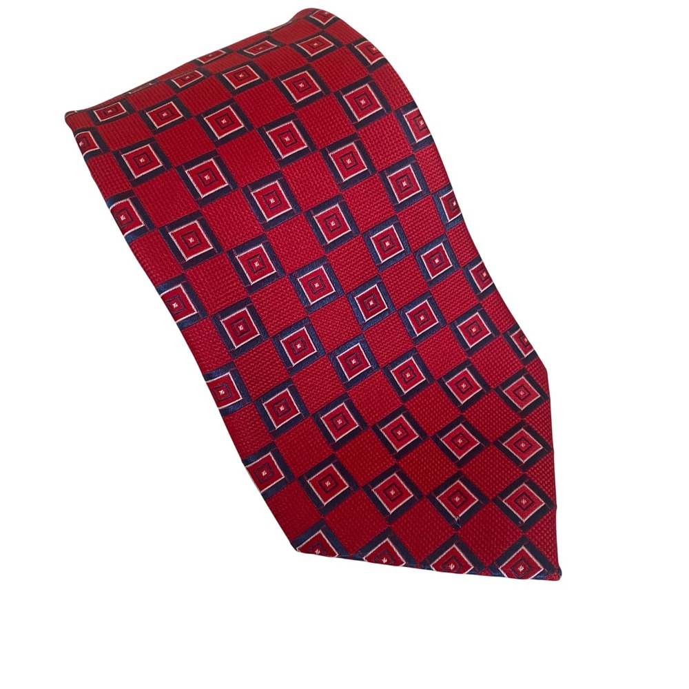 Meeting‎ Street Mens Red Geometric Square Silk Hand Made Necktie 3.75 Inch Width